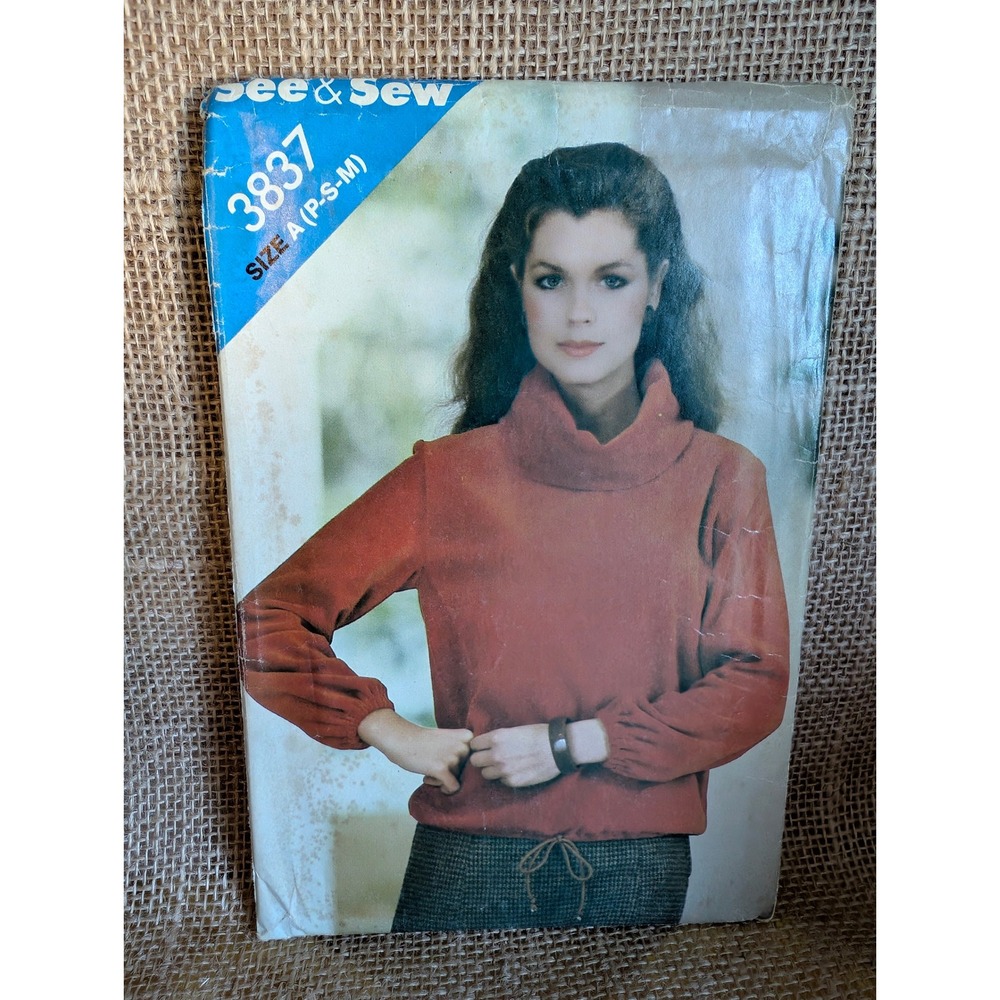 Vintage See & Sew Butterick 3837 Cowl Neck Pullover Top Pattern Size A P-S-M